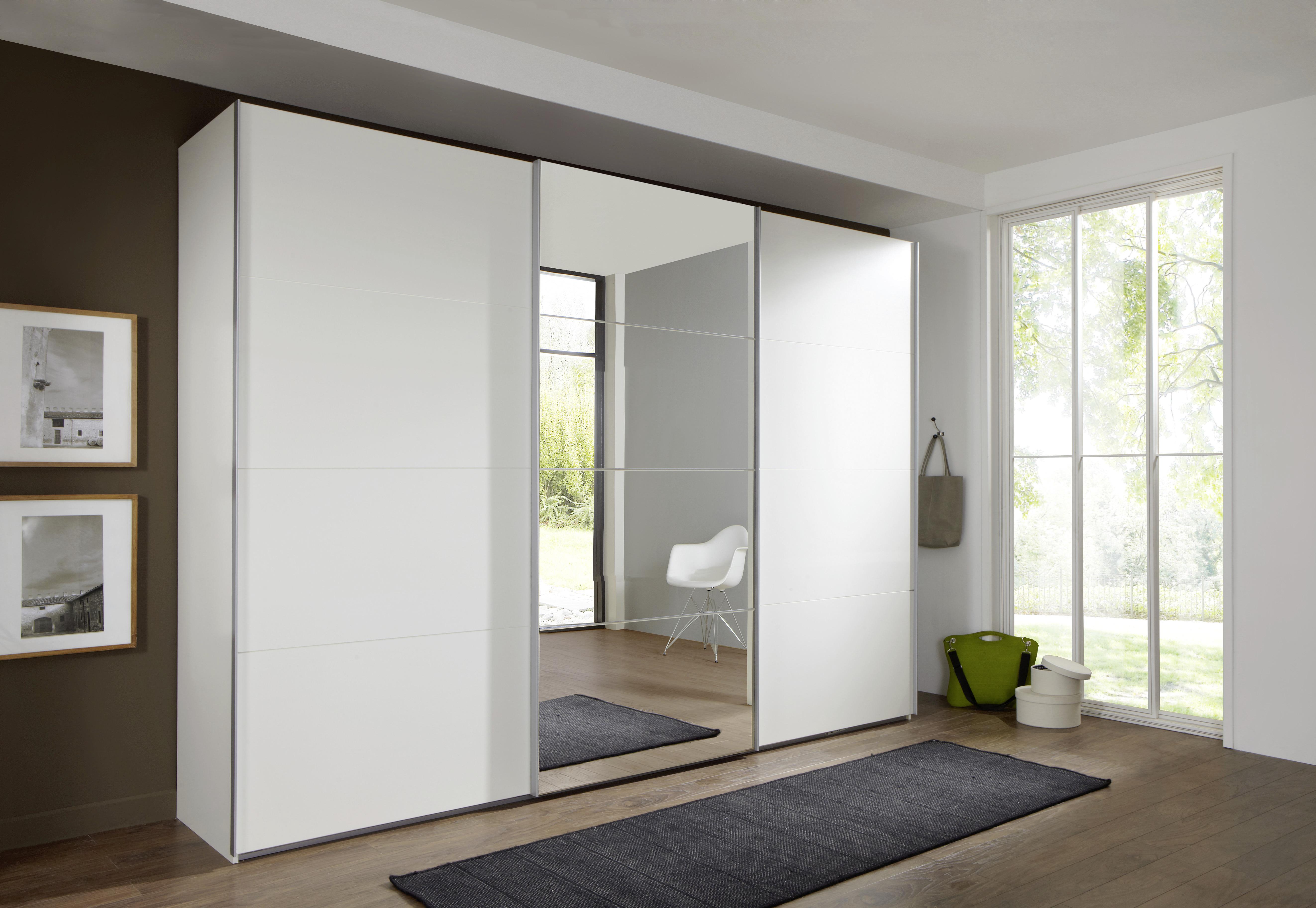 Omara Z Drsnimi Vrati Ernie, Bela, Z Ogledalom - bela/barve aluminija, Moderno, kovina/steklo (270/210/65cm) - Mömax