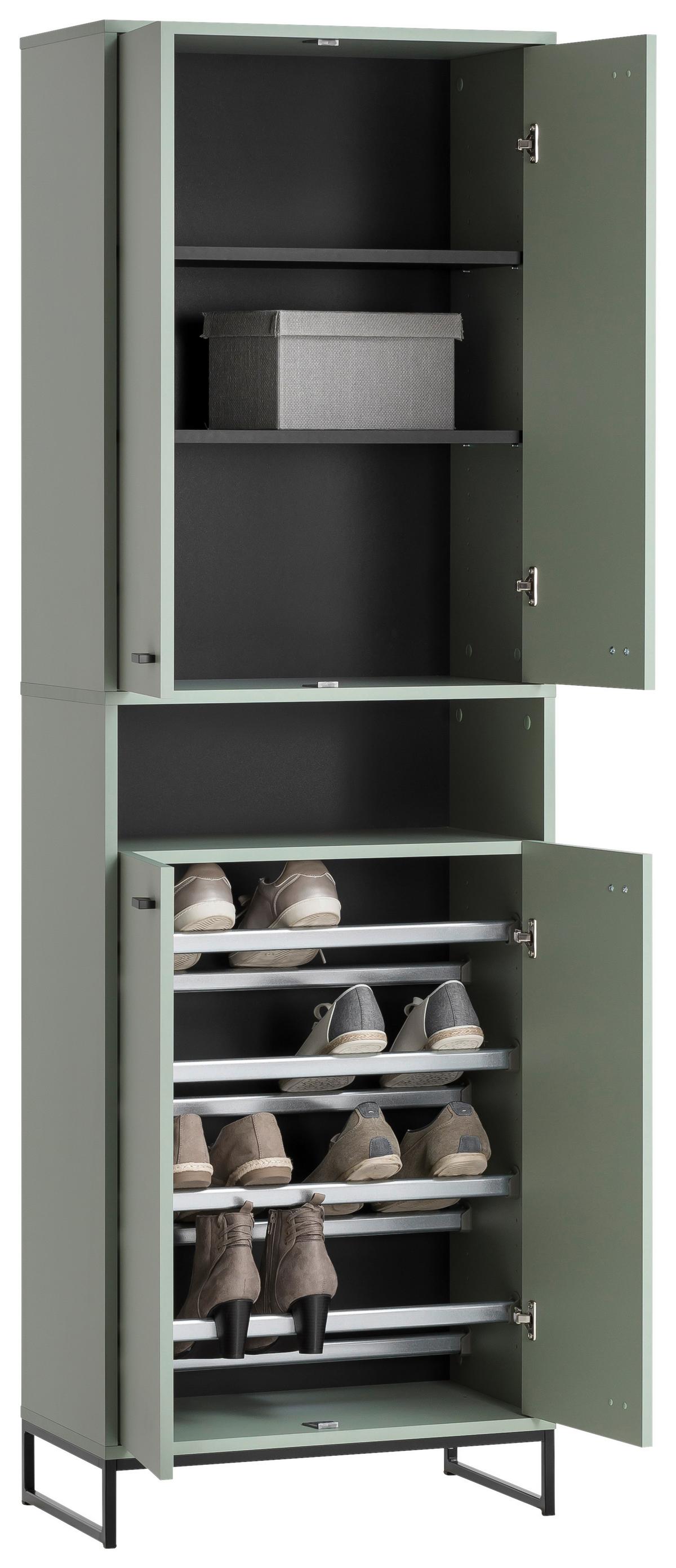 Schuhschrank Janne ca.60,2x185,5x33,1cm Pistazie - Schwarz/Grün, LIFESTYLE, Holzwerkstoff/Metall (60,2/185,5/33,1cm) - MID.YOU
