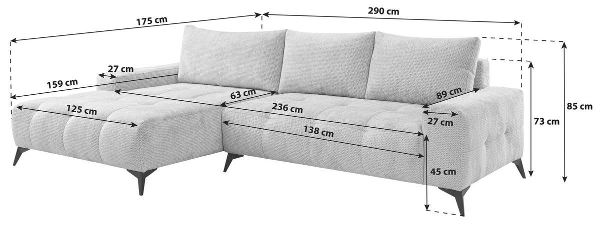 Kutna Garnitura Mauro - svijetlo siva/crna, Trend, tekstil/metal (175/290cm) - Luca Bessoni