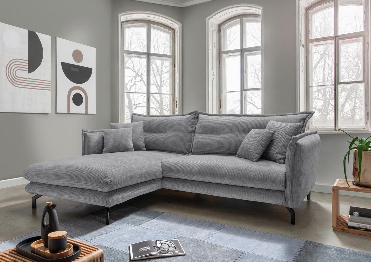 ECKSOFA LAVA - Schwarz/Grau, Design, Textil/Metall (180/255cm) - Livetastic