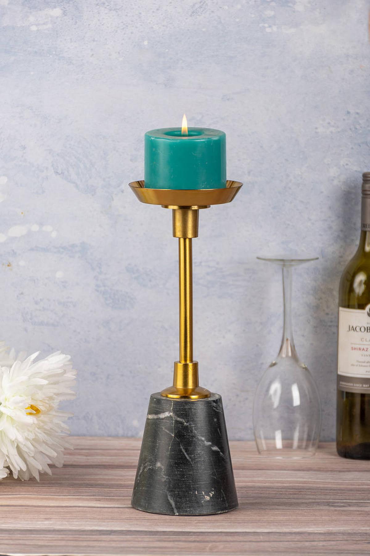KERZENSTÄNDER KERZENHALTER FAYYA 225 - Goldfarben/Schwarz, Trend, Stein/Metall (10/30/10cm) - Kayoom