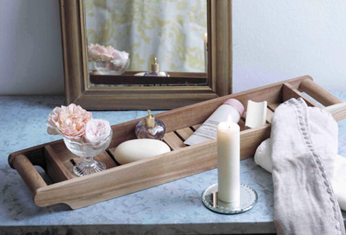 Badewannenablage Bath Bathtub Tray - Naturfarben/Teakfarben, Design, Holz (68/6/15cm) - Livetastic