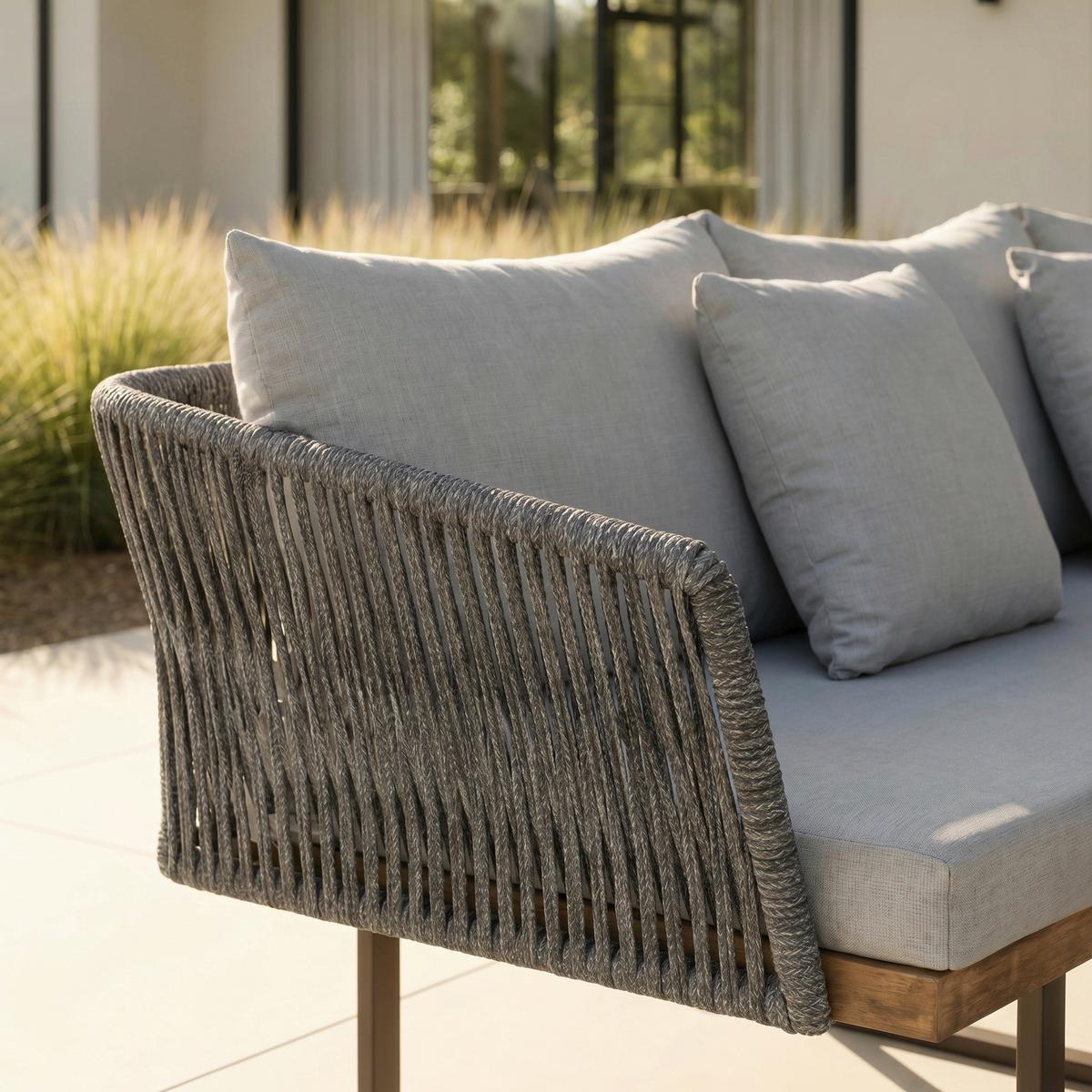 Dining-Loungeset Viola Grau Outdoorstoff/Metall/Holz - Hellgrau/Schwarz, MODERN, Holz/Kunststoff (228/75/75cm) - Bessagi Garden