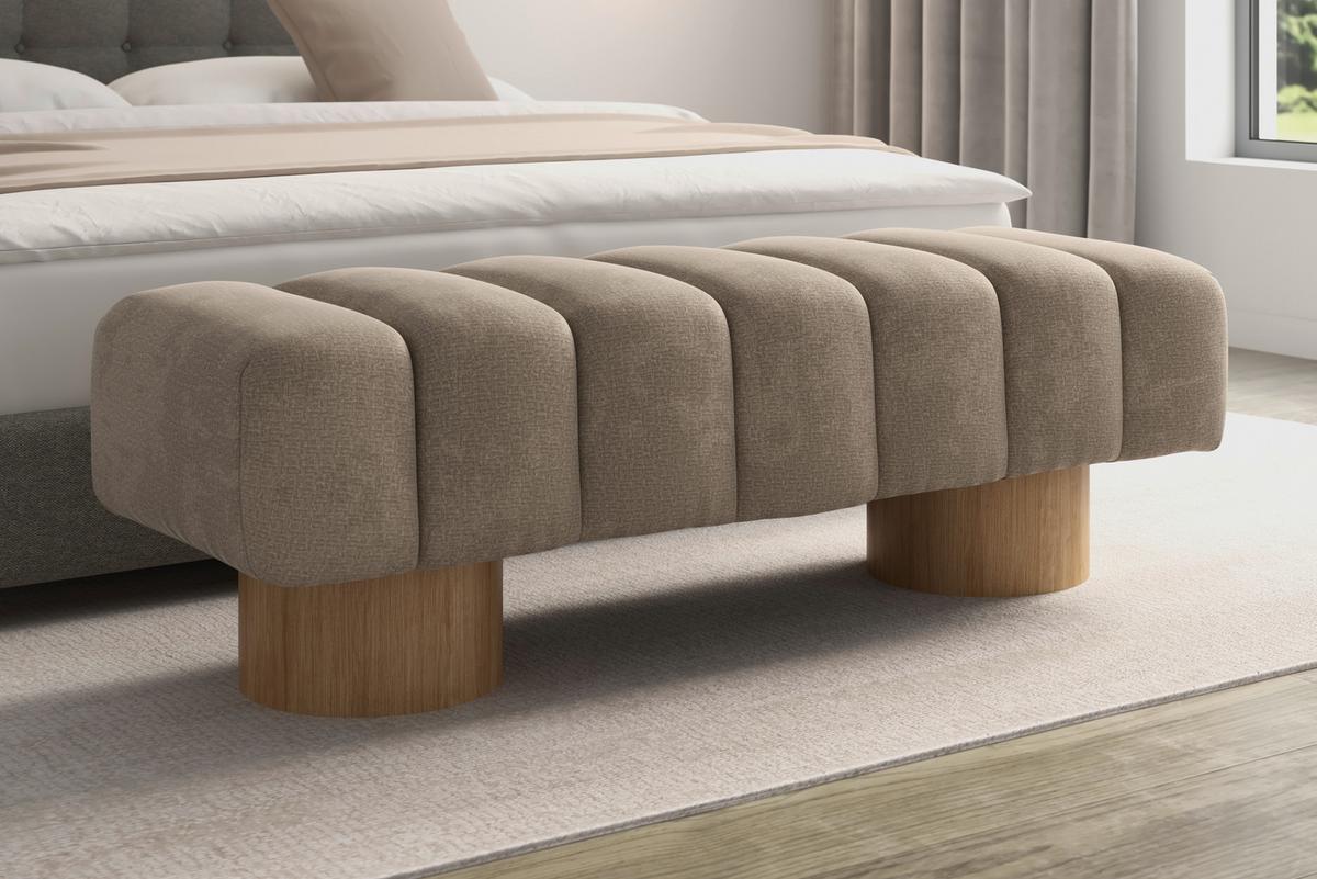 Sitzbank Alina Chenille Hellbraun - Hellbraun/Naturfarben, MODERN, Holz/Holzwerkstoff (140/45/45cm) - Bessagi Home
