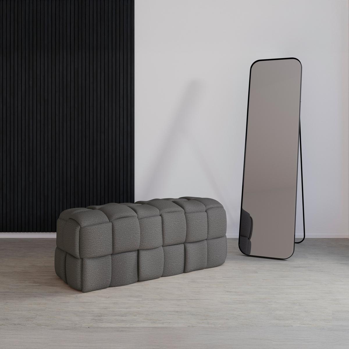 Bettbank Ella Bouclé Dunkelgrau - Dunkelgrau/Schwarz, MODERN, Holz/Kunststoff (110/45/45cm) - Bessagi Home