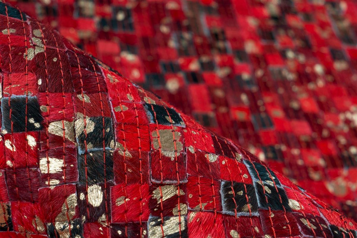 FLACHWEBETEPPICH FINISH 125 ROT / GOLD 200X290 - Rot/Goldfarben, Basics, Leder (200/290cm) - Kayoom