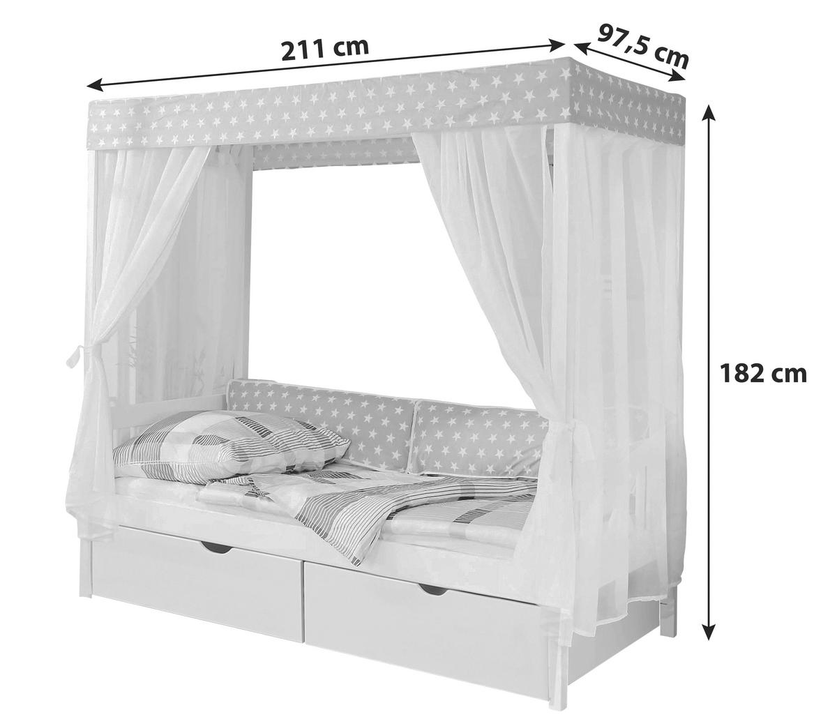 Postelja Z Baldahinom Lino, 90x200, Bela, Roza, 2 Predala - roza/bela, Moderno, les (90/200cm) - MID.YOU