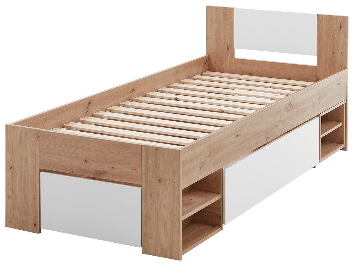 Postelja S Predalom Azurro 2-90 - bela/hrast artisan, Moderno, leseni material (90/200cm) - Mömax