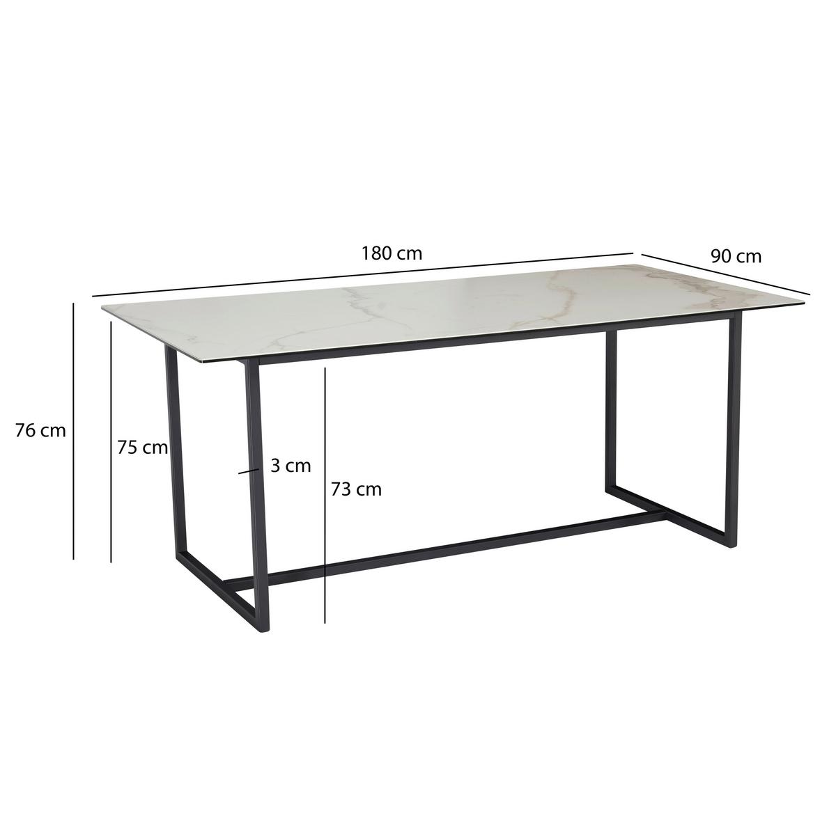 Jedilna Miza Marble, Keramika, 180x90cm - črna/bela, Design, kovina/keramika (180/90/76cm) - MID.YOU