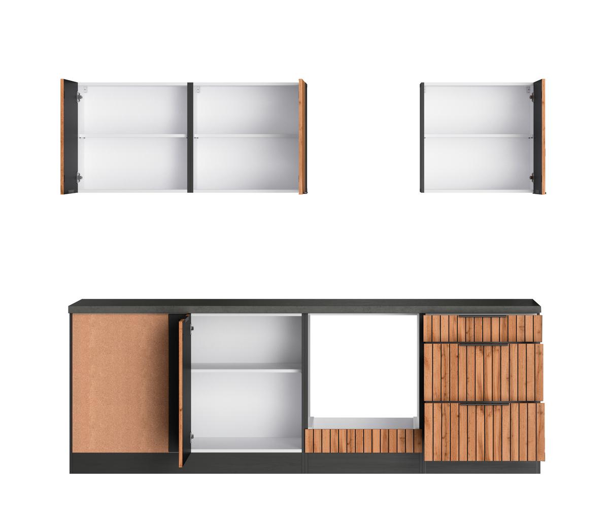 Eckküche Liverpool o. Geräte ca. 240x240cm Graphit/Eiche - Schieferfarben/Eiche Wotan, Basics, Holzwerkstoff/Metall (240/240cm) - Held