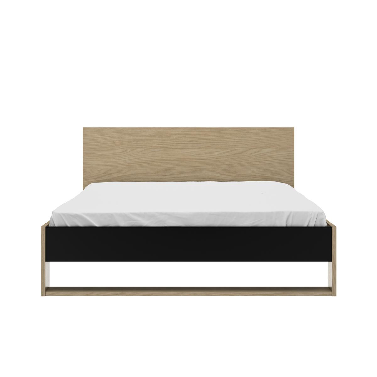 Postelja Nael, Barva Hrasta, Črna, 140x200 - črna/barve hrasta, Basics, leseni material (140/200cm)