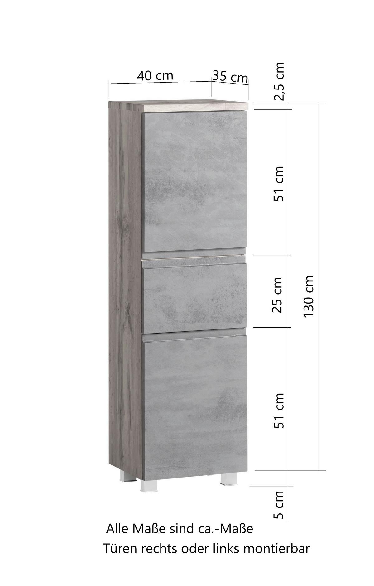 Midischrank Varese ca. 40x130 cm Grau/Eiche - Eiche Wotan/Grau, MODERN, Holzwerkstoff (40/130/35cm) - Held