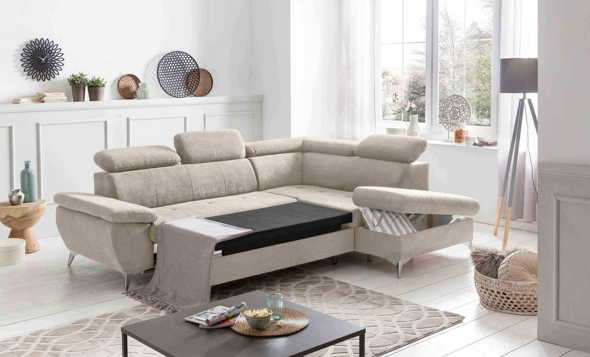 Sarokkanapé Gisele - szürkésbézs, Modern, textil (256/83/209cm)