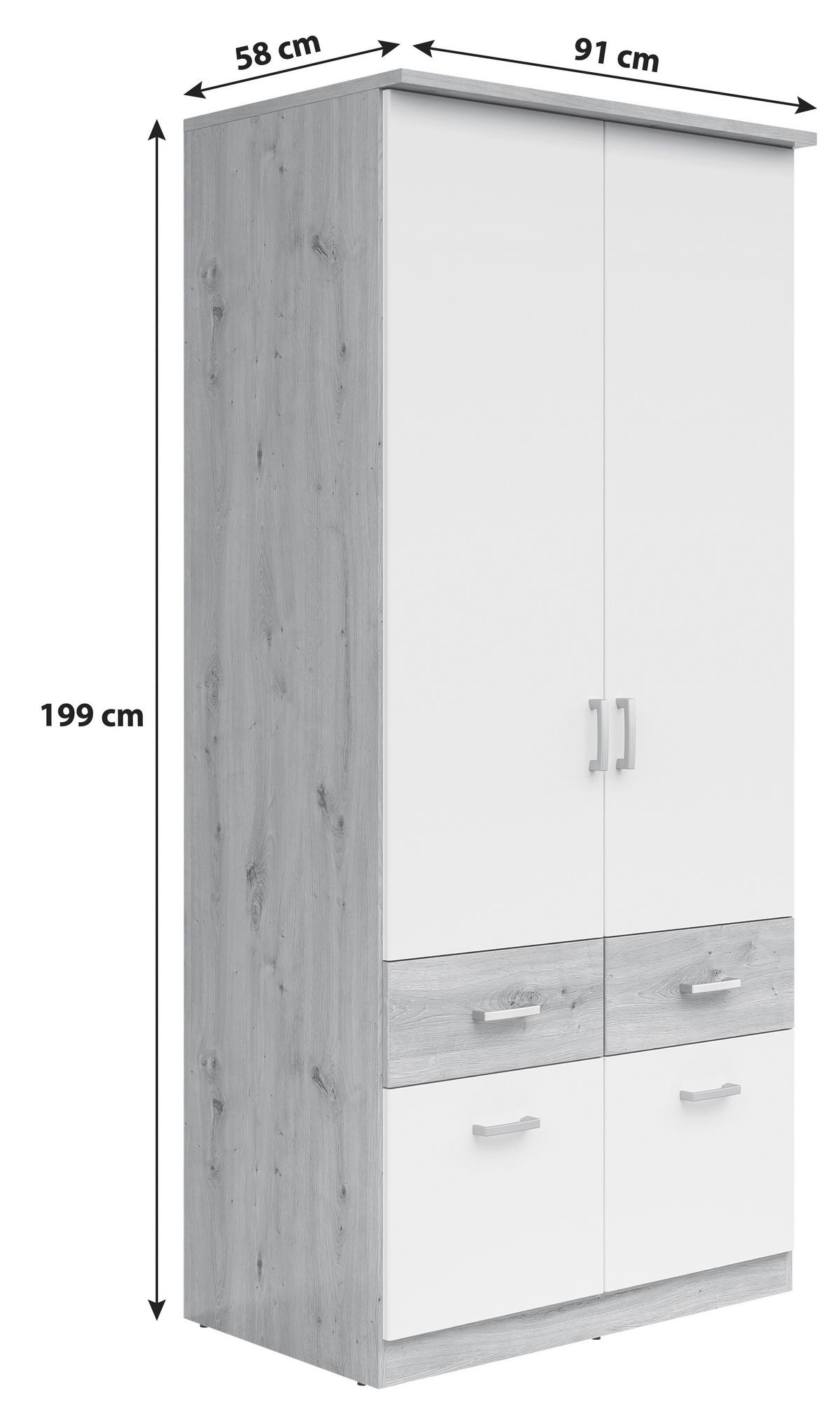 Dulap BRANDO 2 - alb/stejar Artisan, Konventionell, material pe bază de lemn (91/199/58cm)