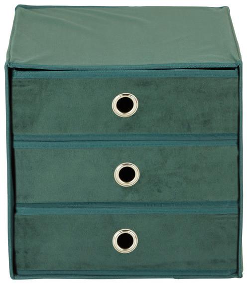 Schubladenbox Mona aus Samt in Dunkelgrün - Dunkelgrün, Karton/Textil (32/31,5/32cm) - Mömax