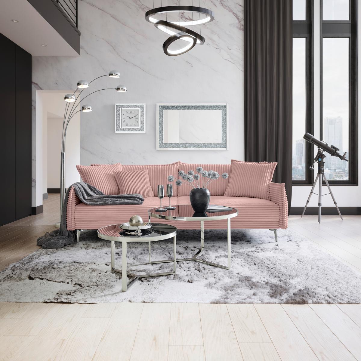 Mega Sofa Kiss - boje kroma/prljavo ružičasta, Moderno, drvo/metal (241/90/117cm) - Mömax
