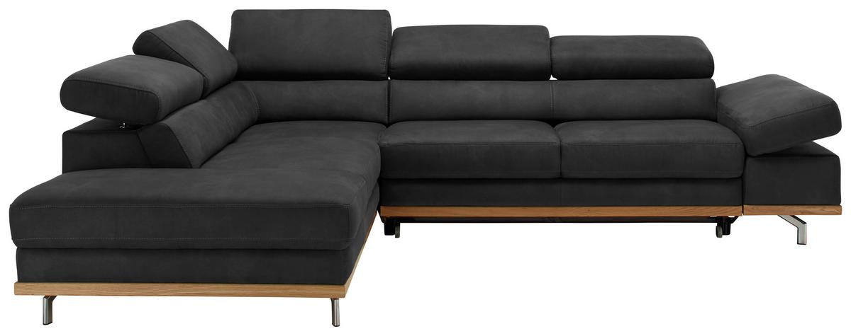 Wohnlandschaft Carmen in Schwarz mit Bettfunktion - Chromfarben/Schwarz, KONVENTIONELL, Holz/Textil (226/93/292cm) - Based