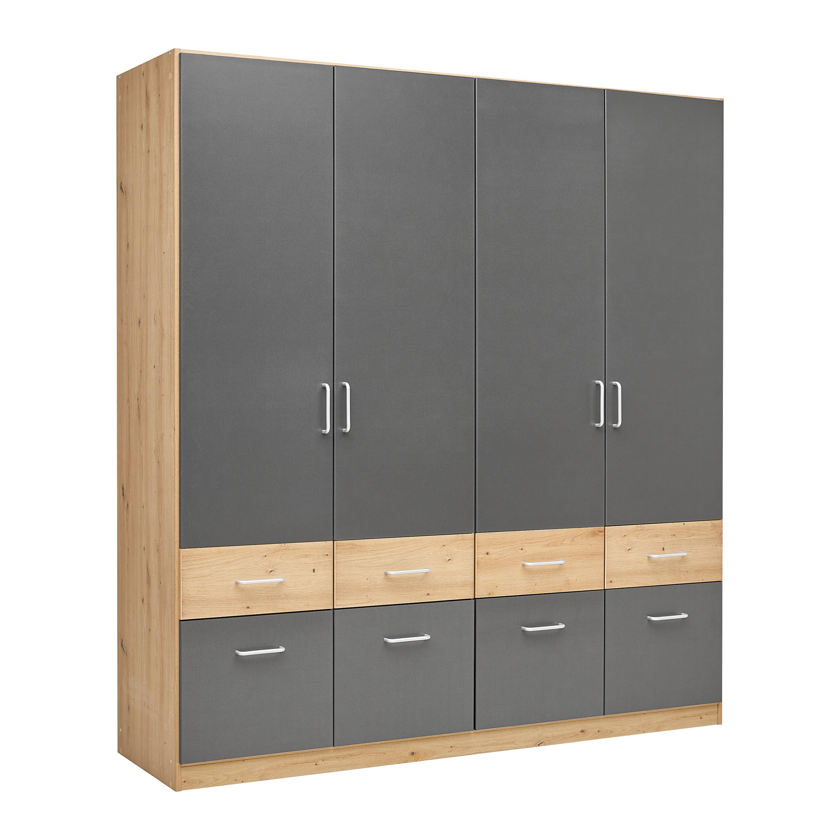 Drehtürenschrank Aalen-Extra in Grau/Eiche Artisan - Alufarben/Eiche Artisan, Holzwerkstoff/Kunststoff (181/197/54cm) - Mömax