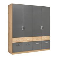 Drehtürenschrank Aalen-Extra in Grau/Eiche Artisan - Alufarben/Eiche Artisan, Holzwerkstoff/Kunststoff (181/197/54cm) - Mömax