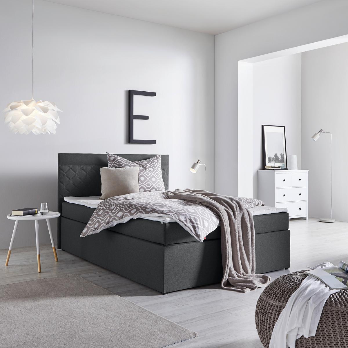 Boxspringbett ROSA anthrazit. ca 140x200cm ink. Topper - Dunkelgrau/Anthrazit, Modern, Holz/Holzwerkstoff (140/200cm) - Bessagi Home