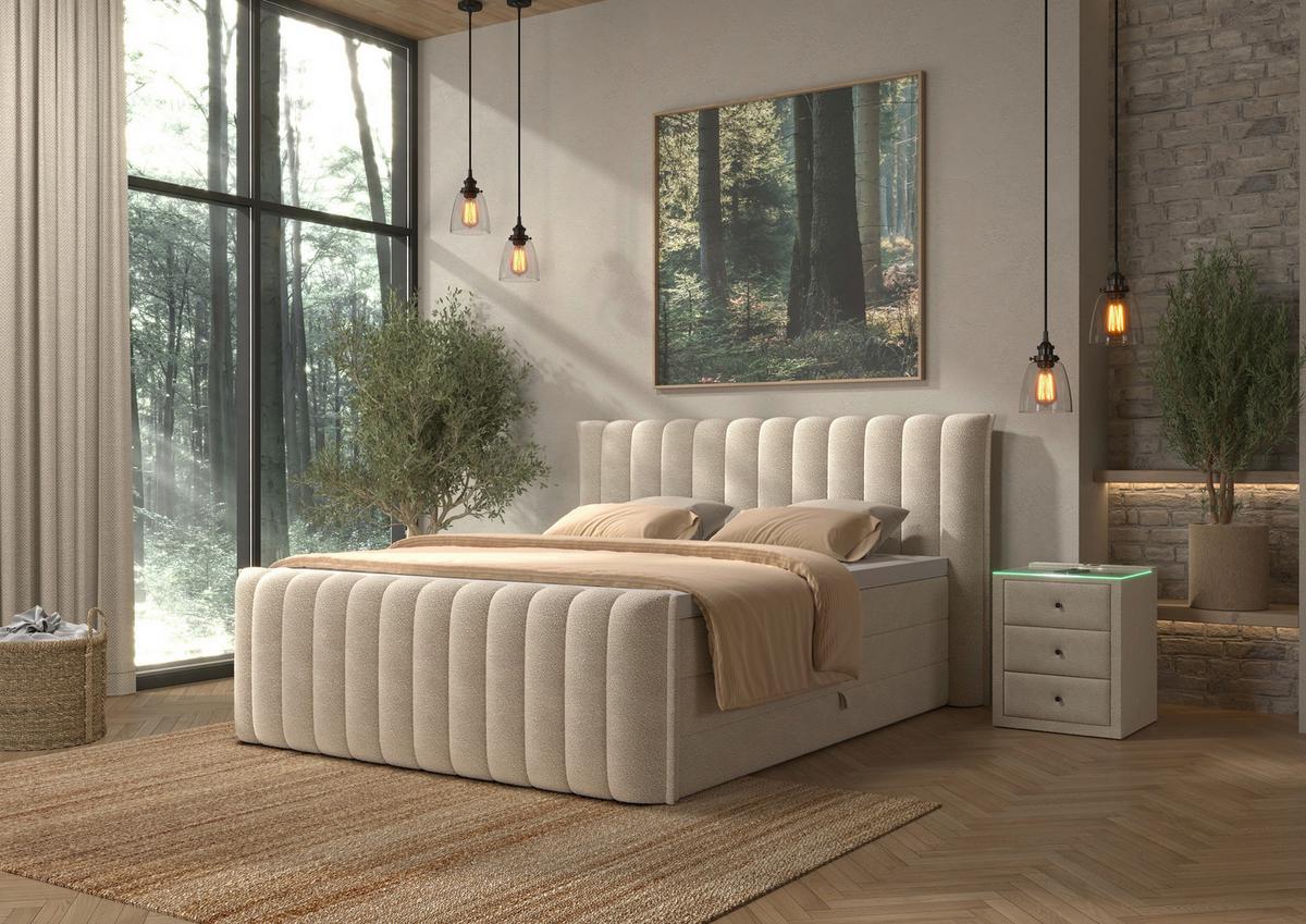 PAT BOXSPRING LINA - bej, Konventionell, plastic/lemn (200/220cm) - Premium Living