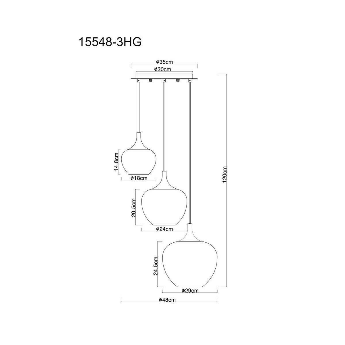 HÄNGELEUCHTE 15548-3HG - Schwarz/Kupferfarben, Design, Glas/Metall (48/120cm) - Globo