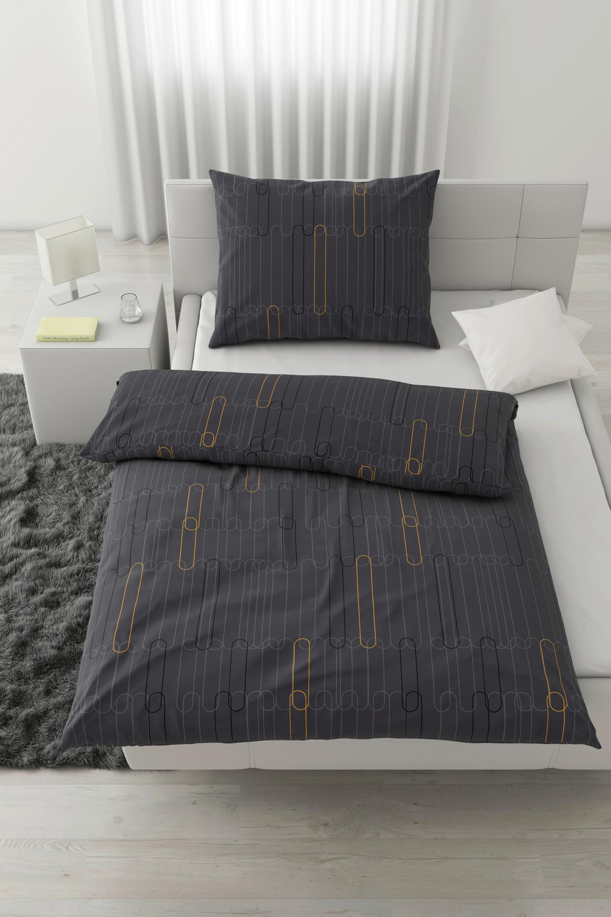 linge de lit CHAINS - Anthrazit/Gelb, Konventionell, Textil (160/210cm) - Modern Living