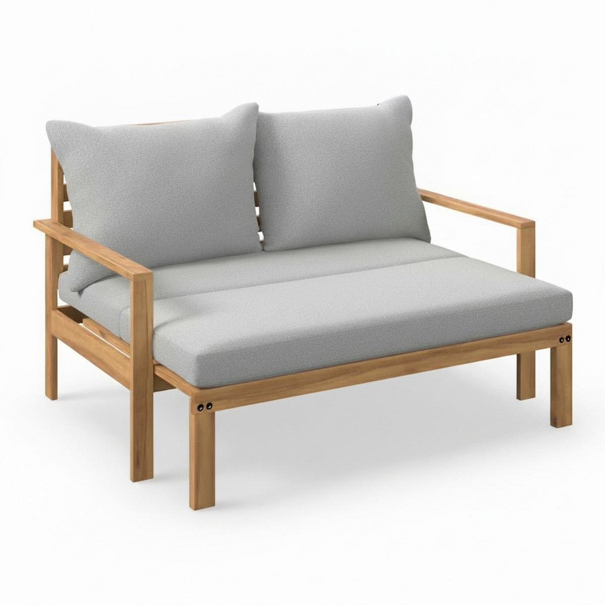 Sonneninsel Pia Grau Akazie/Outdoorstoff - Grau/Akaziefarben, MODERN, Holz/Textil (130/74,5/80-140cm) - Bessagi Garden