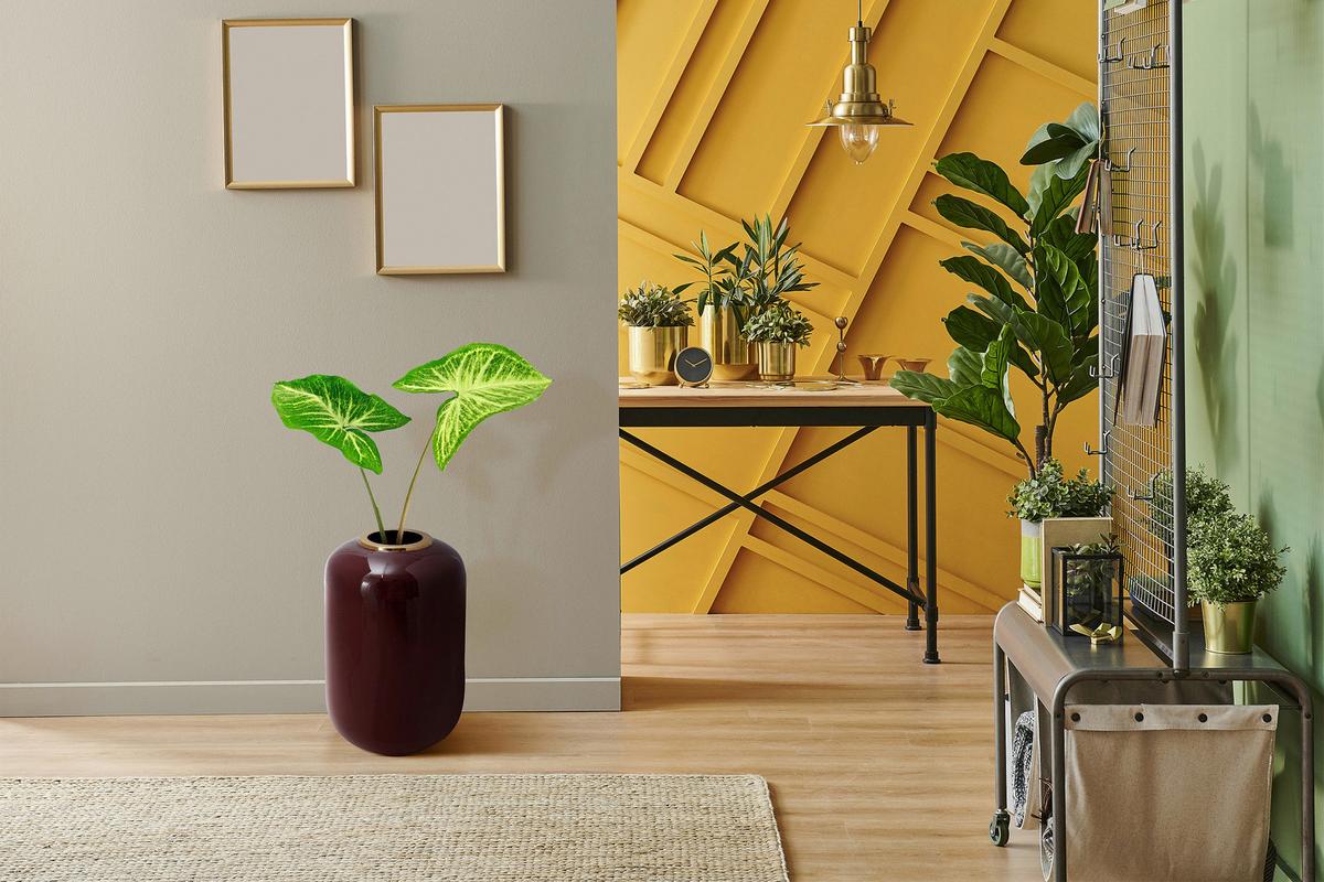 VASE ART DECO 275 - Bordeaux/Goldfarben, Trend, Metall (24/24/50cm) - Kayoom