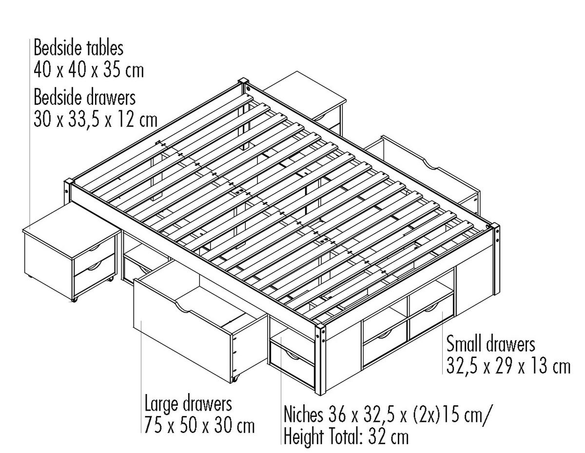 Bettanlage Holz Till ca. 140x200 cm Weiß - Weiß, KONVENTIONELL (140/200cm) - MID.YOU