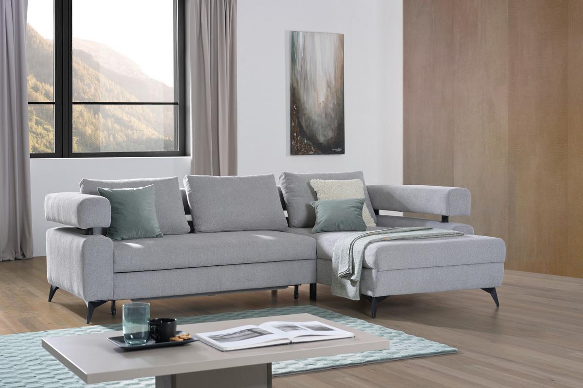 Kutna Garnitura Rosalie - svijetlo siva/crna, Konvencionalno, tekstil/metal (265/184cm) - Modern Living