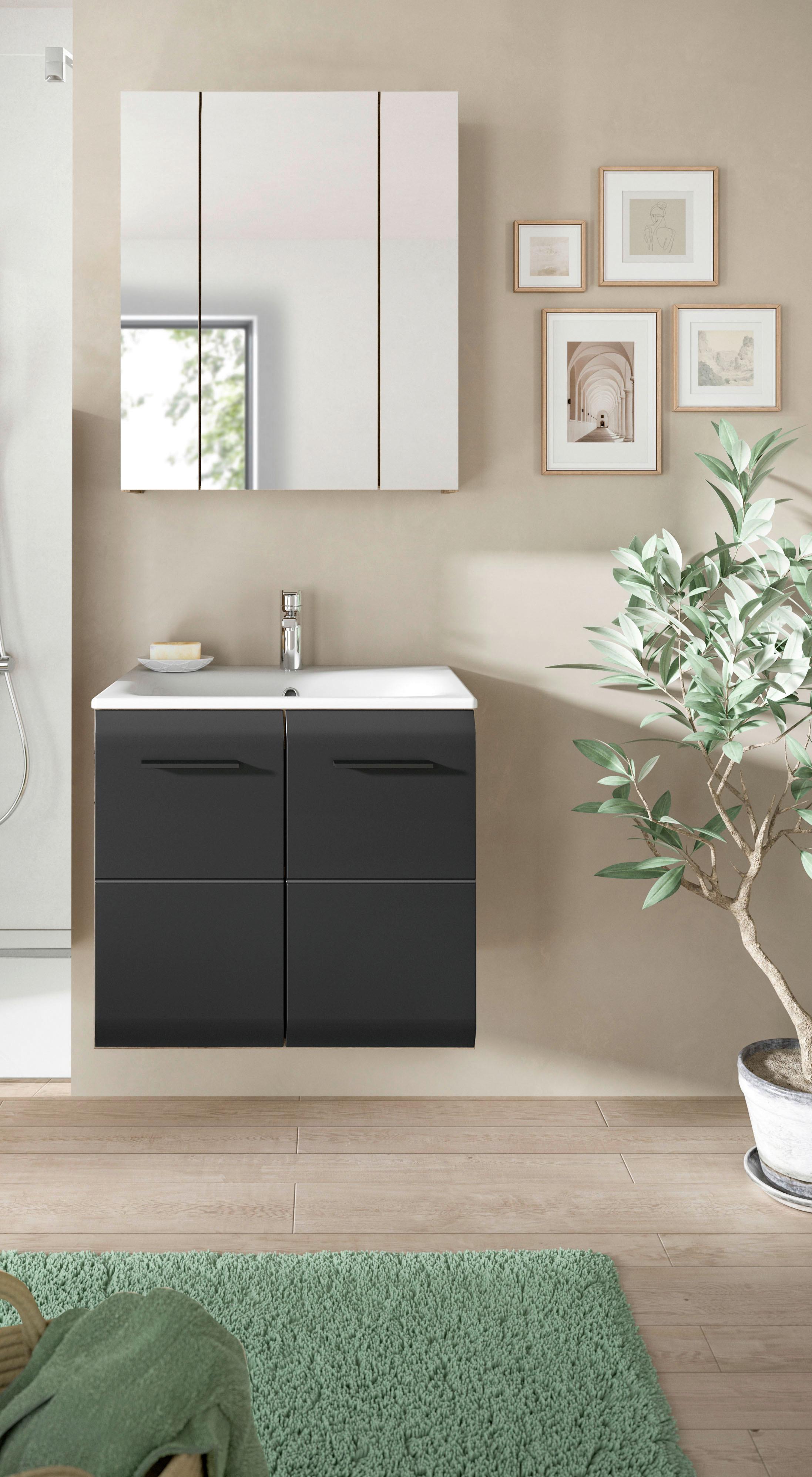 Kopalnica Ice, Črna, Barva Hrasta, 2-Delna - črna/bela, Basics, umetna masa/leseni material (60cm) - MID.YOU