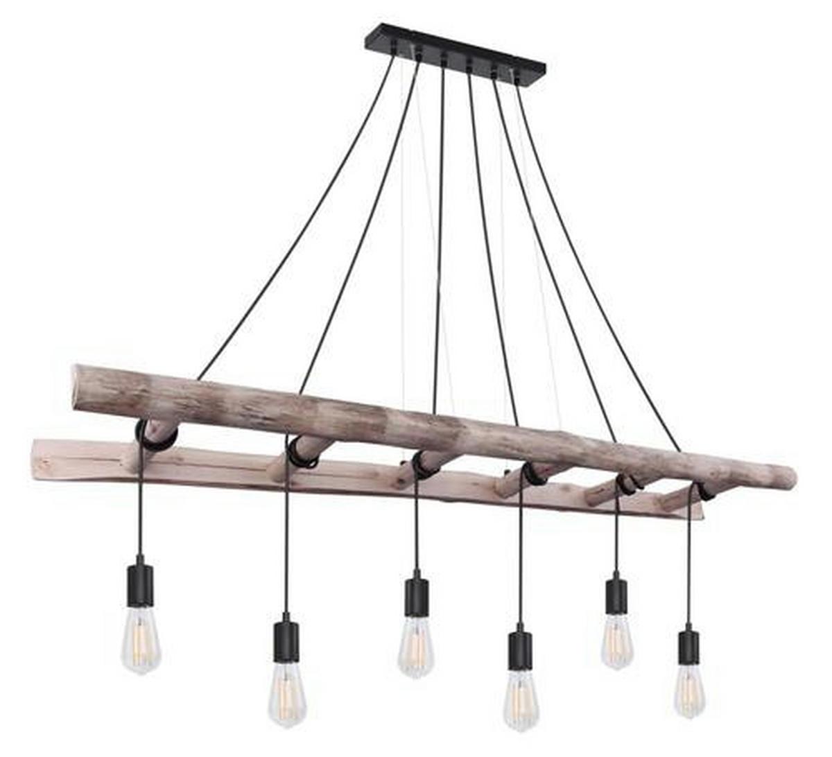 Viseča Svetilka 15348-6 - črna/naravne barve, Design, kovina/les (160/30/192cm)