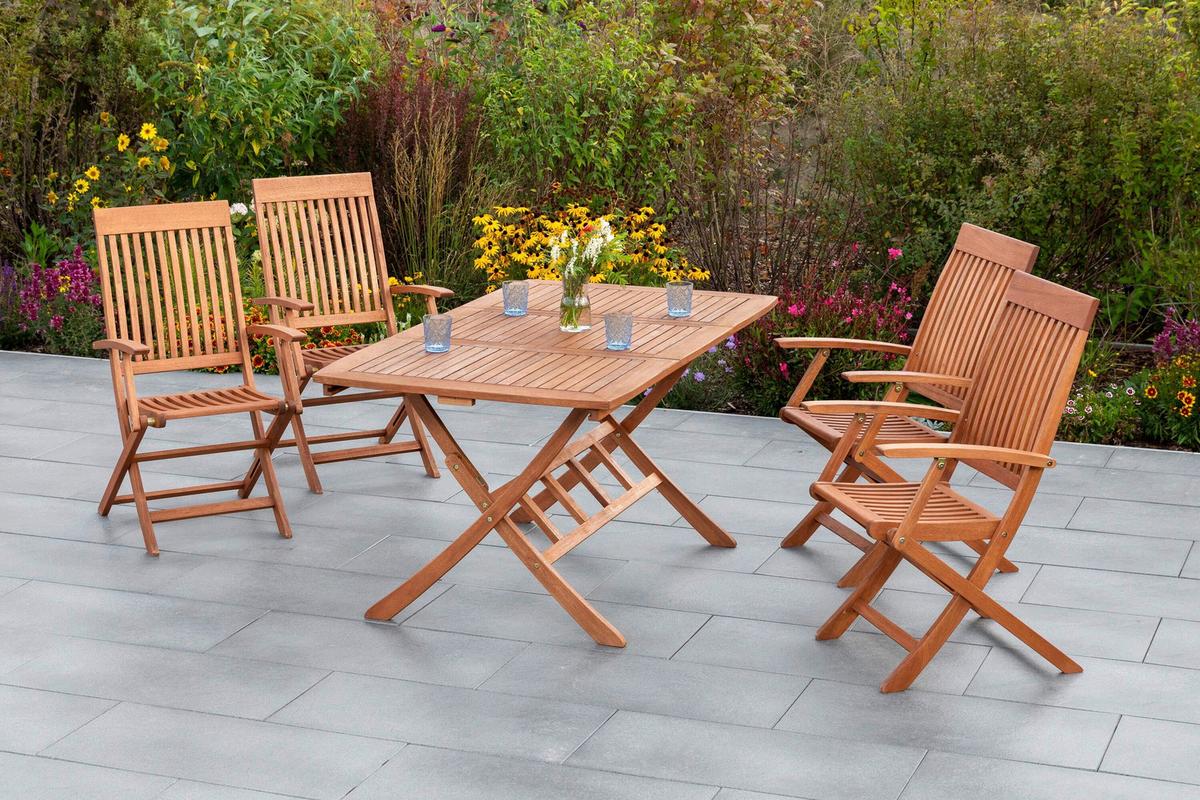 Gartentischgruppe Comodoro 9-tlg. Echtholz/Grau - Eukalyptusholzfarben/Grau, KONVENTIONELL, Holz/Textil - Gardenson