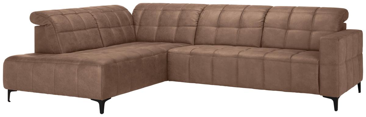 Ecksofa Panama links Terracotta - Terracotta/Schwarz, KONVENTIONELL, Textil/Metall (216/89-102/304cm) - Premium Living