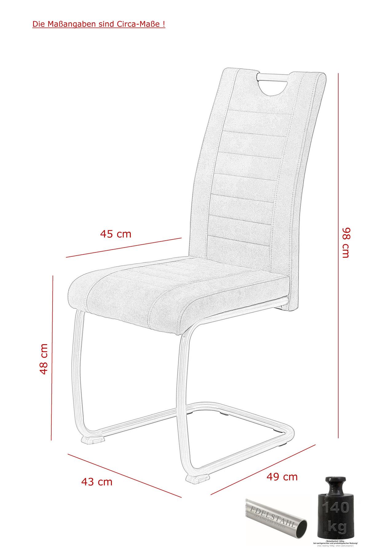 Schwingstuhl-Set ULLA S - Edelstahlfarben/Anthrazit, MODERN, Textil/Metall (43/98/59cm) - MID.YOU