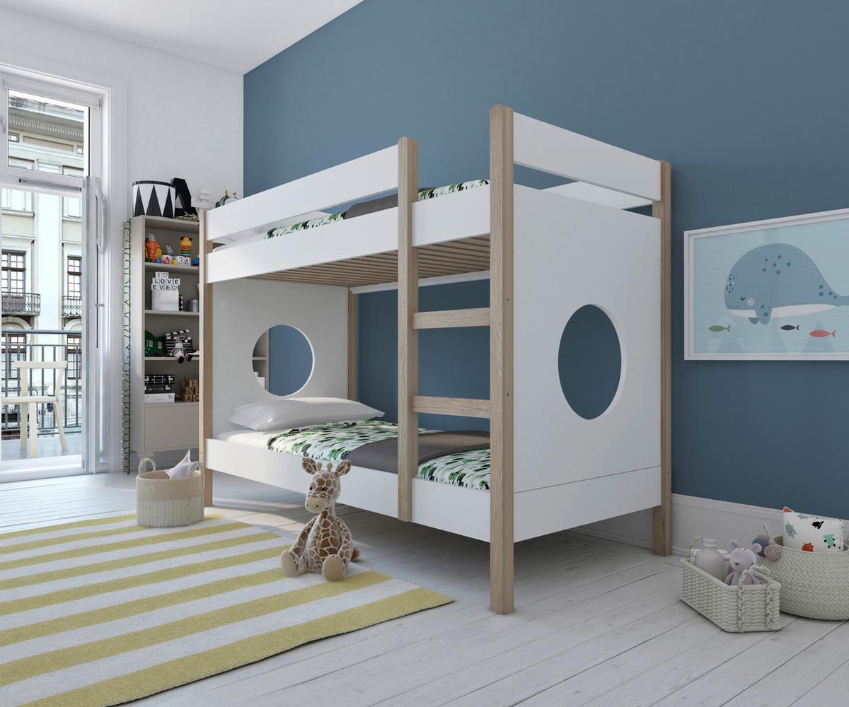 Etagenbett ca. 90x200 cm Weiß/Naturfarben - Naturfarben/Weiß, Design, Holz/Holzwerkstoff (90/200cm) - Livetastic