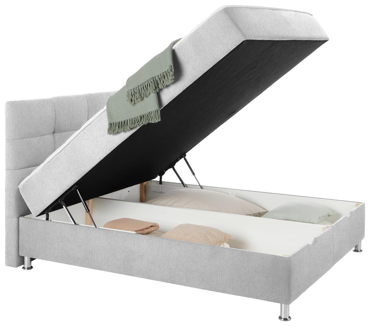 Boxbett Oviedo 160 in Hellgrau ca. 160x200cm - Hellgrau, Konventionell, Textil/Metall (160/200cm) - Mömax