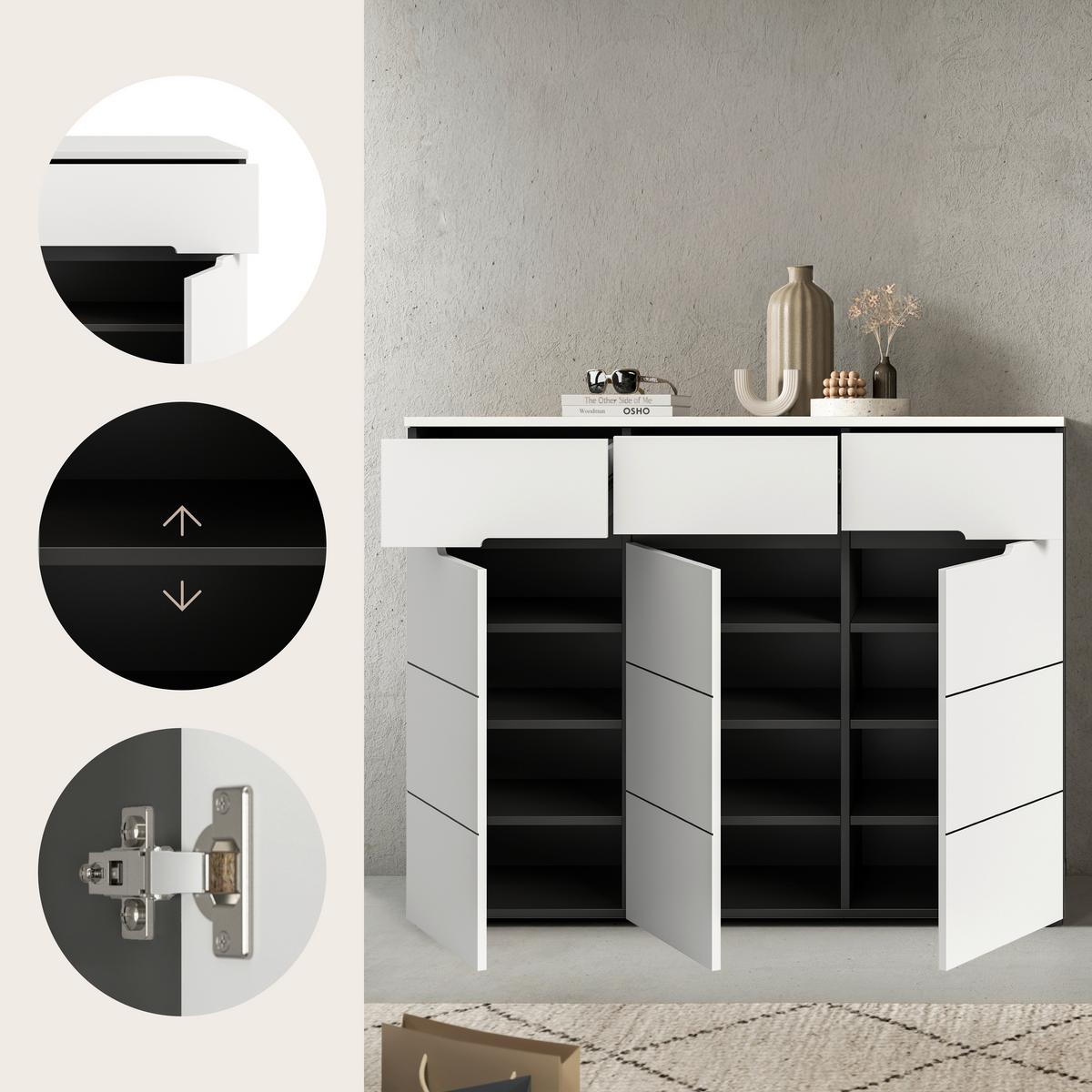 Omara Za Čevlje Canu, Bela, Siva - siva/črna, Design, umetna masa/leseni material (120/94/37cm) - Livetastic