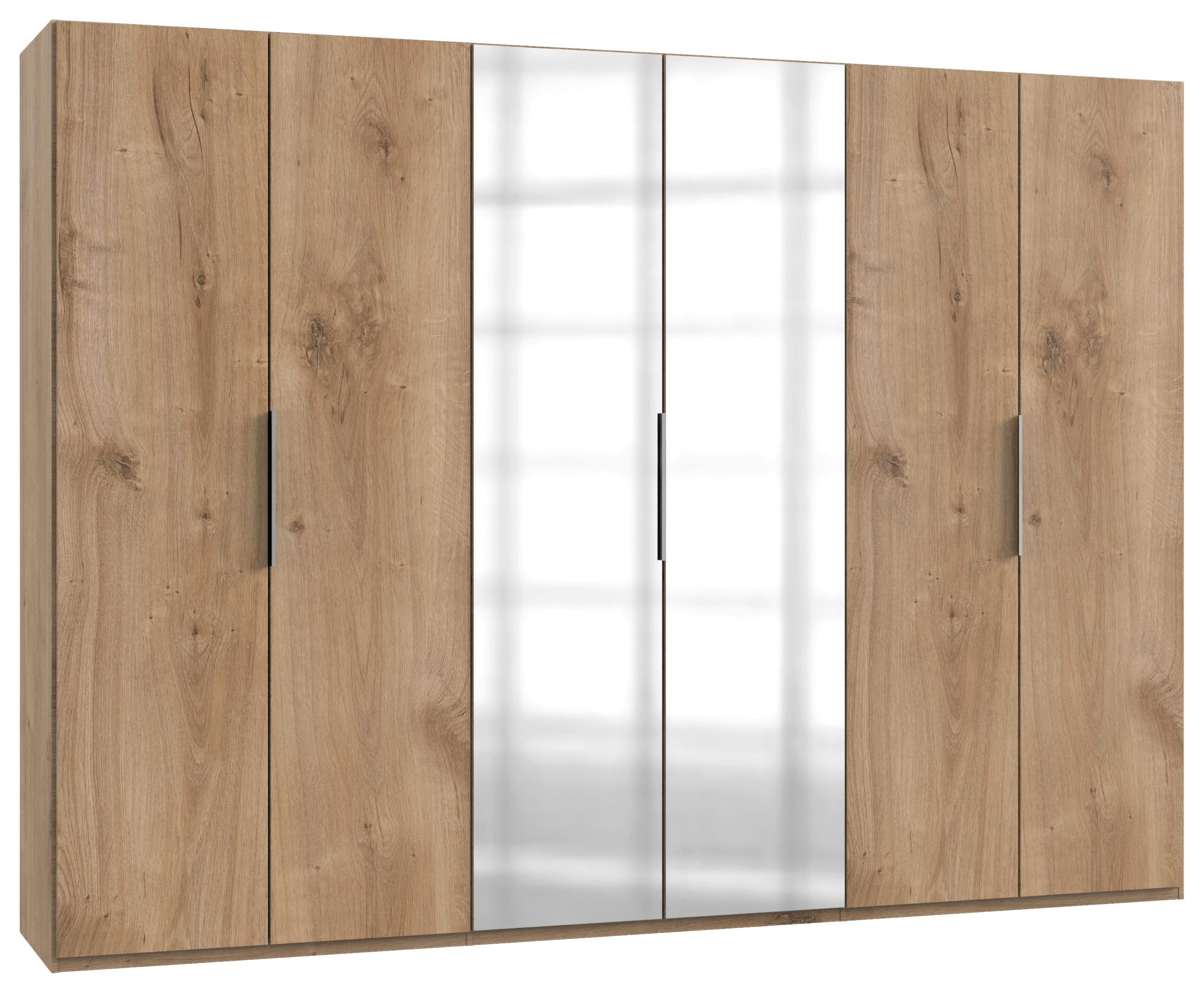 Drehtürenschrank Level 36A mit Spiegel ca. 300 cm Eiche Dekor - Chromfarben/Eichefarben, MODERN, Holzwerkstoff (300/216/58cm) - MID.YOU