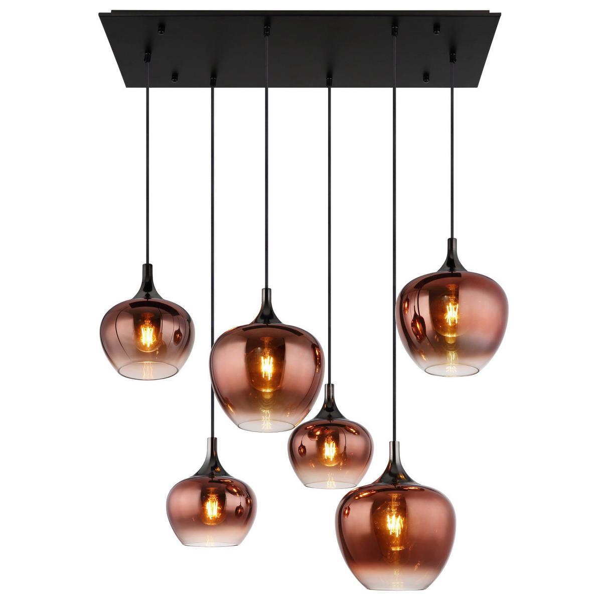 Hängeleuchte Maxy Kupferfarben max. 40 Watt - Schwarz/Kupferfarben, Basics, Glas/Metall (86/42/120cm) - Globo