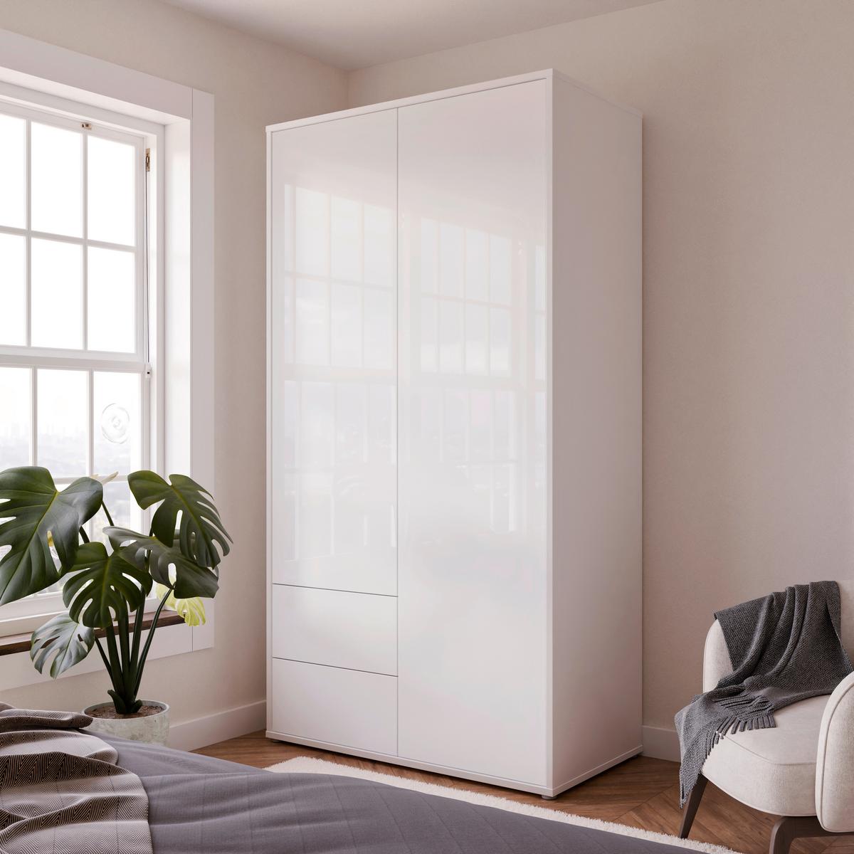 Omara S Klasičnimi Vrati Alice, Bela - bela/visoki sijaj, Trend, leseni material (115/214/60cm) - Carryhome