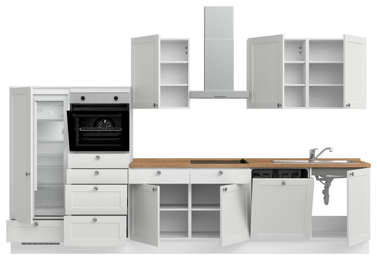 Küchenleerblock Frame Low o. Geräte Weiß - Edelstahlfarben/Eichefarben, MODERN, Holzwerkstoff/Metall (360cm) - Nobilia