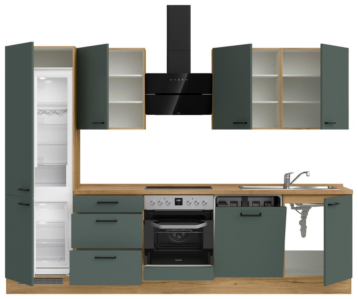 Küchenblock Easytouch High m. Geräten Dunkelgrün - Dunkelgrün/Eichefarben, MODERN, Holzwerkstoff/Metall (300cm) - Nobilia