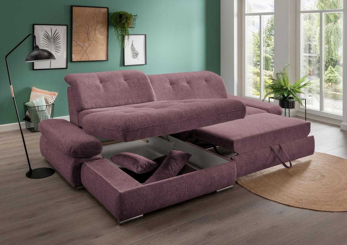 Wohnlandschaft Dalida Brombeere Chenille - Chromfarben/Brombeere, Design, Textil/Metall (196/300cm) - Livetastic