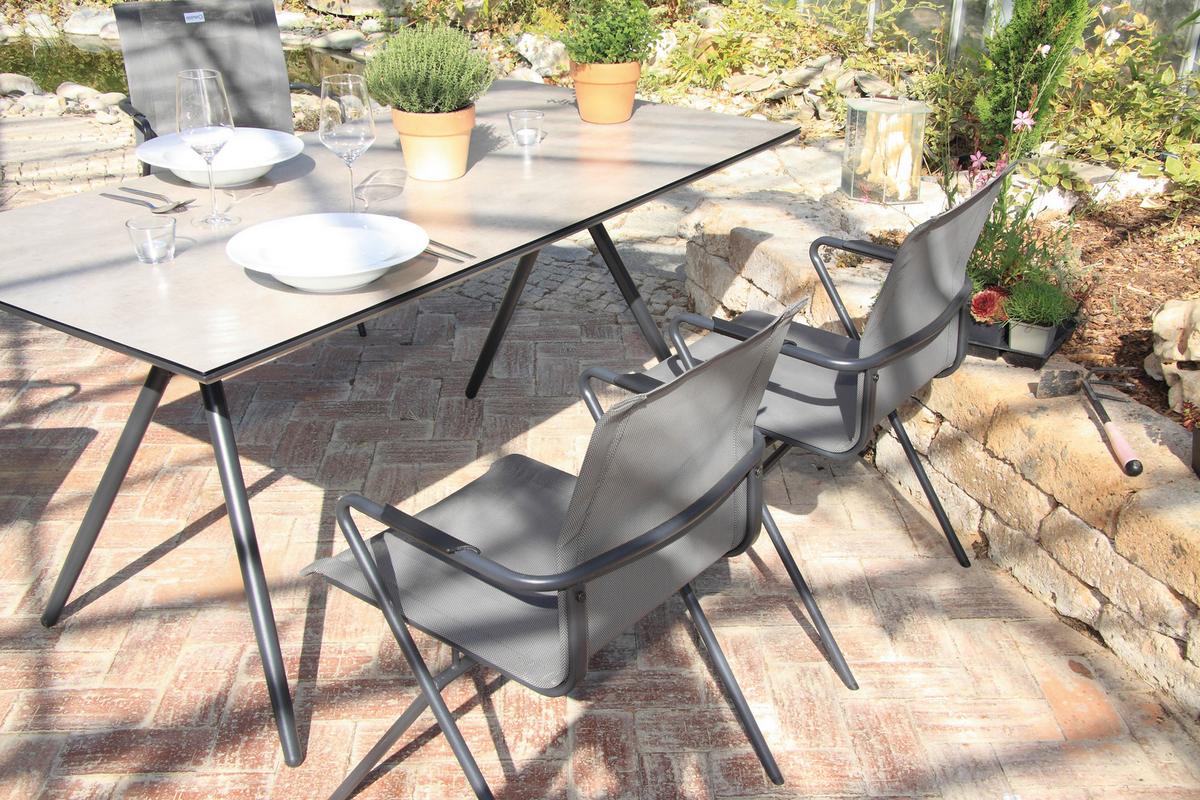 Gartengarnitur 5-tlg. Alpha Metall/Kunststoff/Glas - Taupe/Anthrazit, Basics, Glas/Kunststoff (80/75/160cm) - Acamp