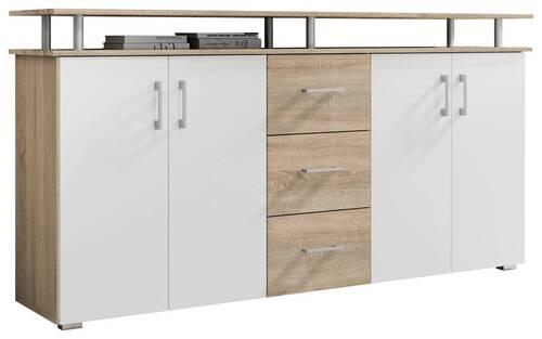 Komód 4 Ajtó 3 Fiók Lift - tölgyfa/fehér, Modern, faalapú anyag (178/90/38cm)
