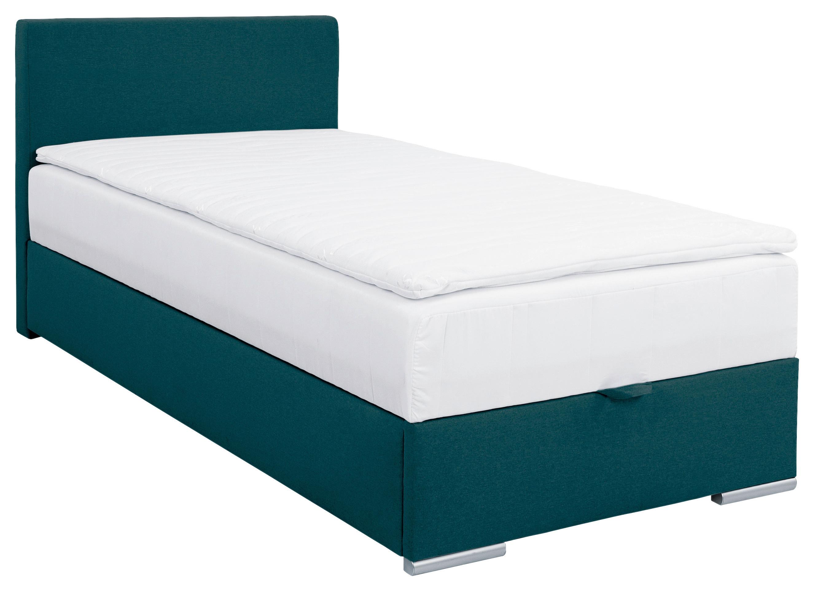 Tapecirani Krevet Cosi - boje petroleja/boje kroma, Konvencionalno, drvo/metal (100/200cm)