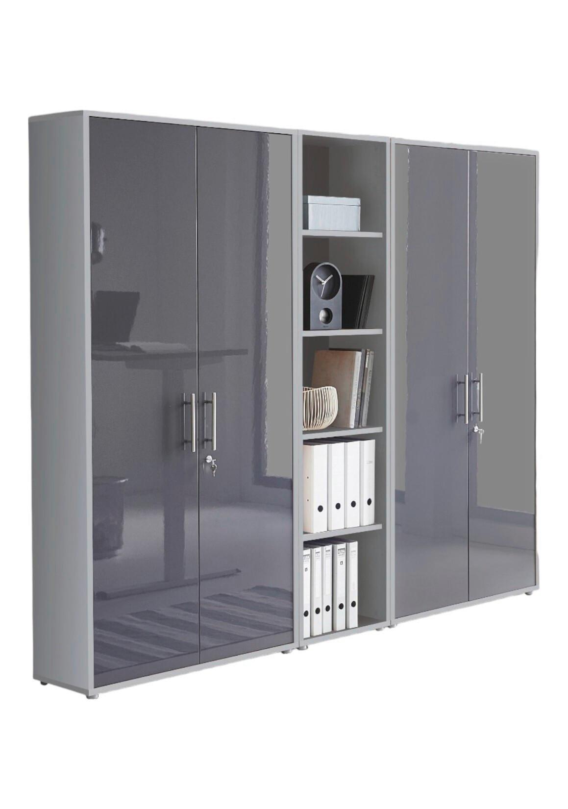 Aktenschrank Office Edition Sw Set 10 Grau - Anthrazit Hochglanz/Grau, MODERN, Holzwerkstoff (212,9/185,6/33cm) - MID.YOU