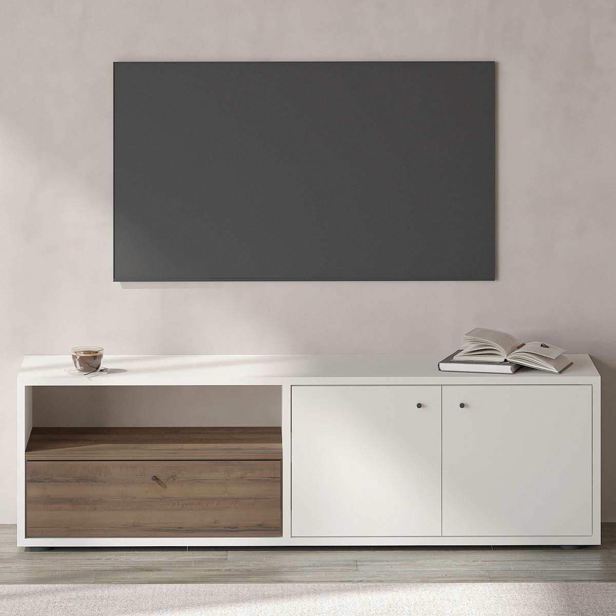 Lowboard Pao Tv Schrank - Weiss/Eichefarben, Design, Holzwerkstoff (35/42/136cm) - Livetastic